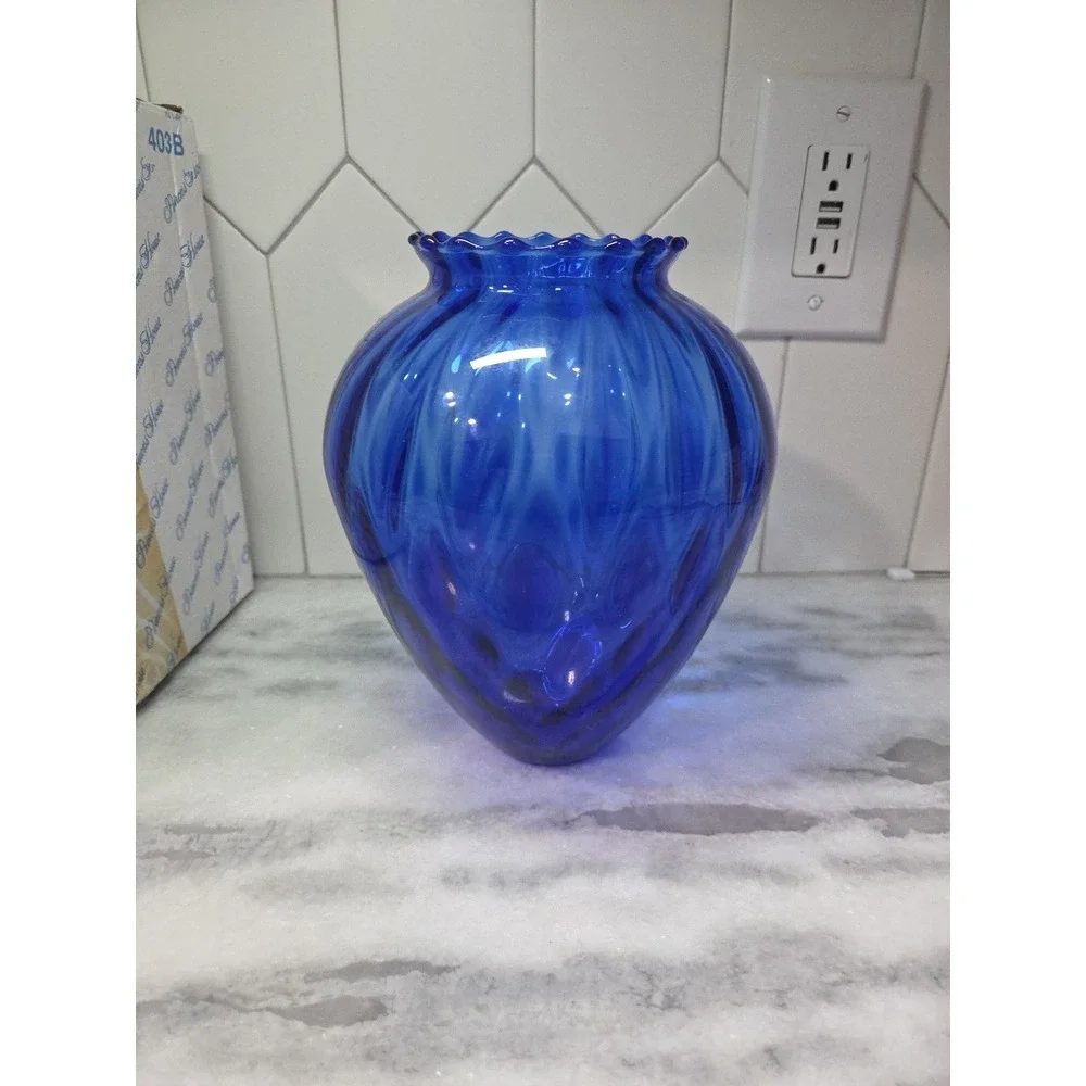 Princess House Cobalt Blue Crystal Vase, Scallop Edge Vase,‎ Decorative Vase